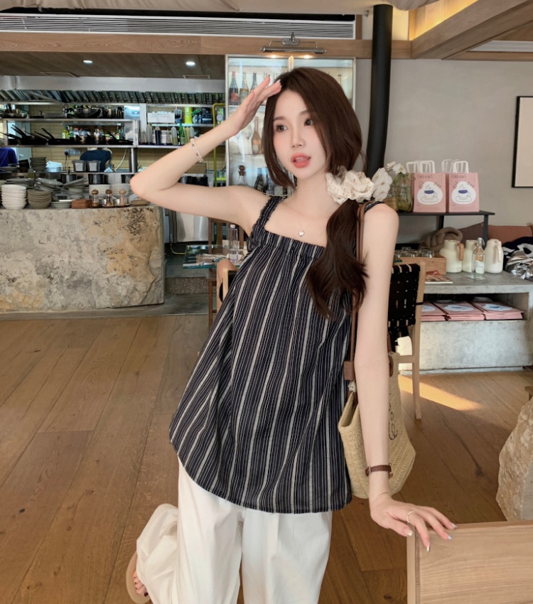 All-match Korean style tops summer stripe vest for women