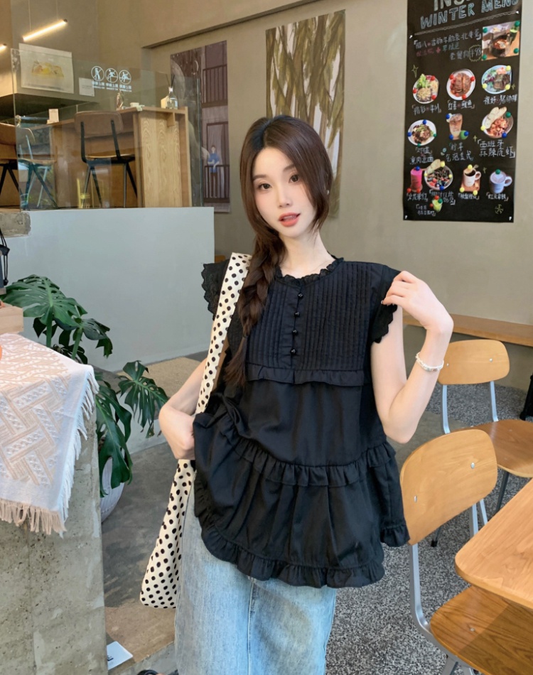 Korean style show young tops lace crimp shirt for women
