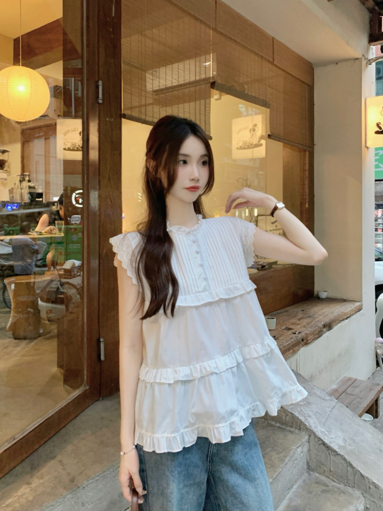 Korean style show young tops lace crimp shirt for women