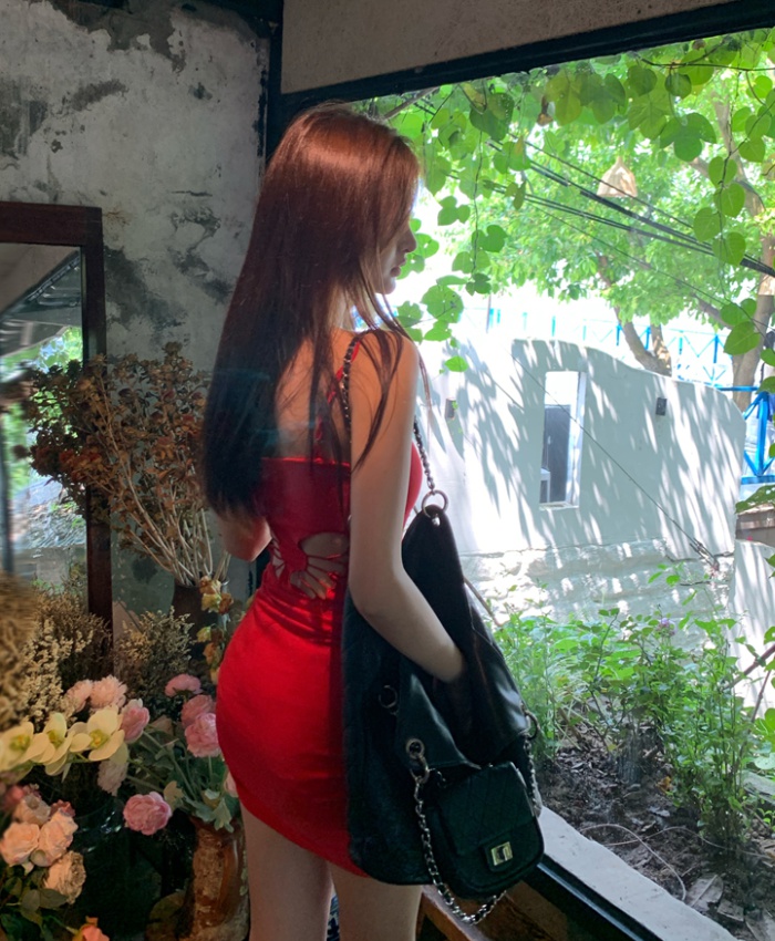 Package hip summer spicegirl T-back red halter dress for women