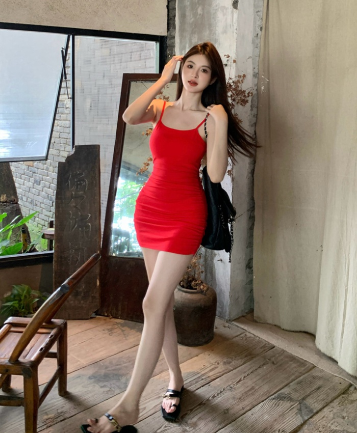 Package hip summer spicegirl T-back red halter dress for women