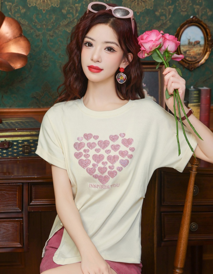 Summer niche slim T-shirt large yard embroidery tops for women