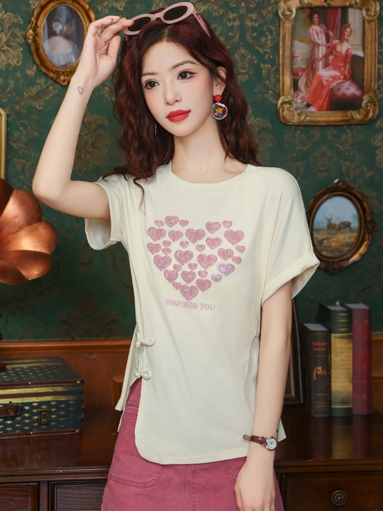 Summer niche slim T-shirt large yard embroidery tops for women