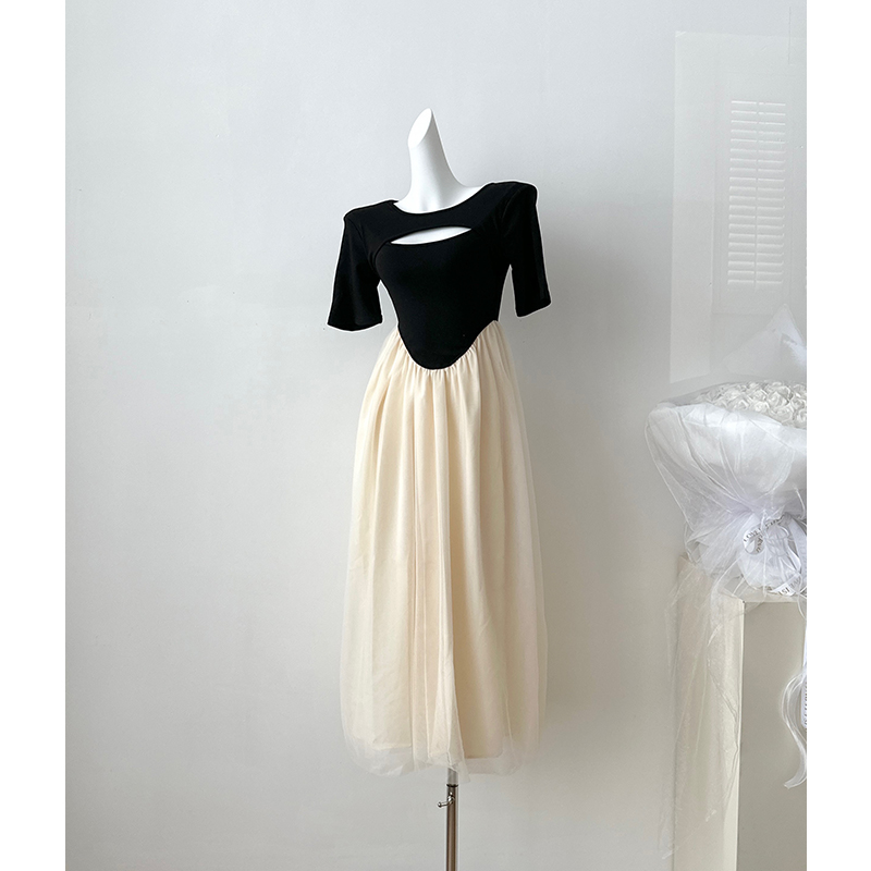 France style short sleeve gauze elegant dress for women