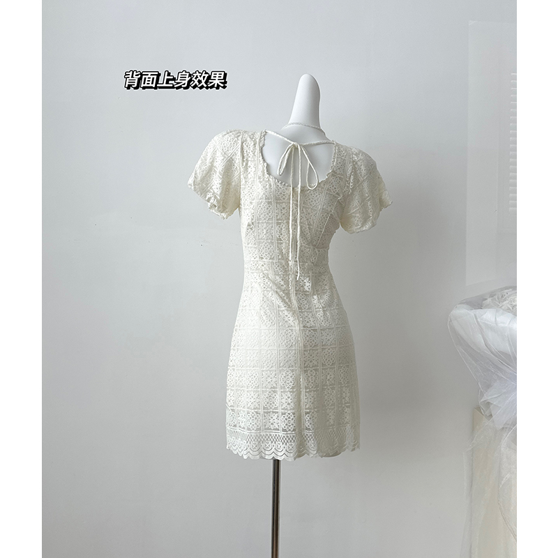 Square collar pure retro lace frenum dress for women
