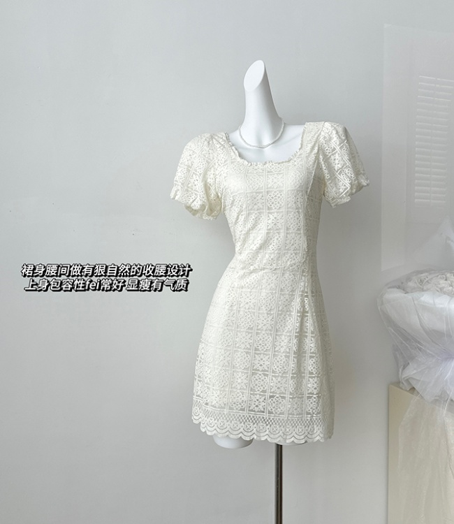 Square collar pure retro lace frenum dress for women