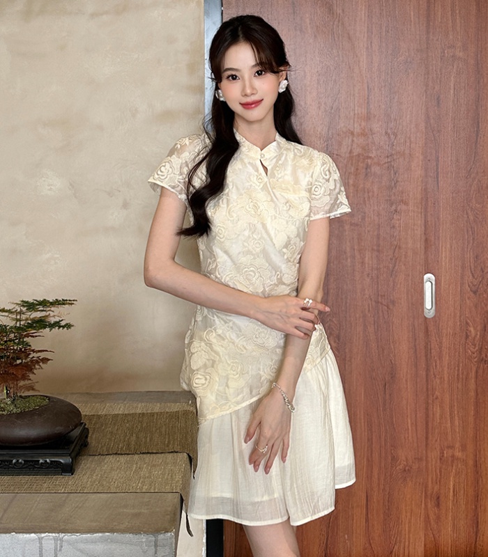 Pseudo-two embroidery cheongsam summer dress