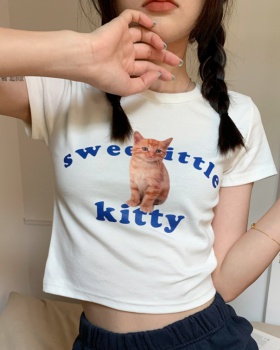 Short sleeve kitty all-match short T-shirt
