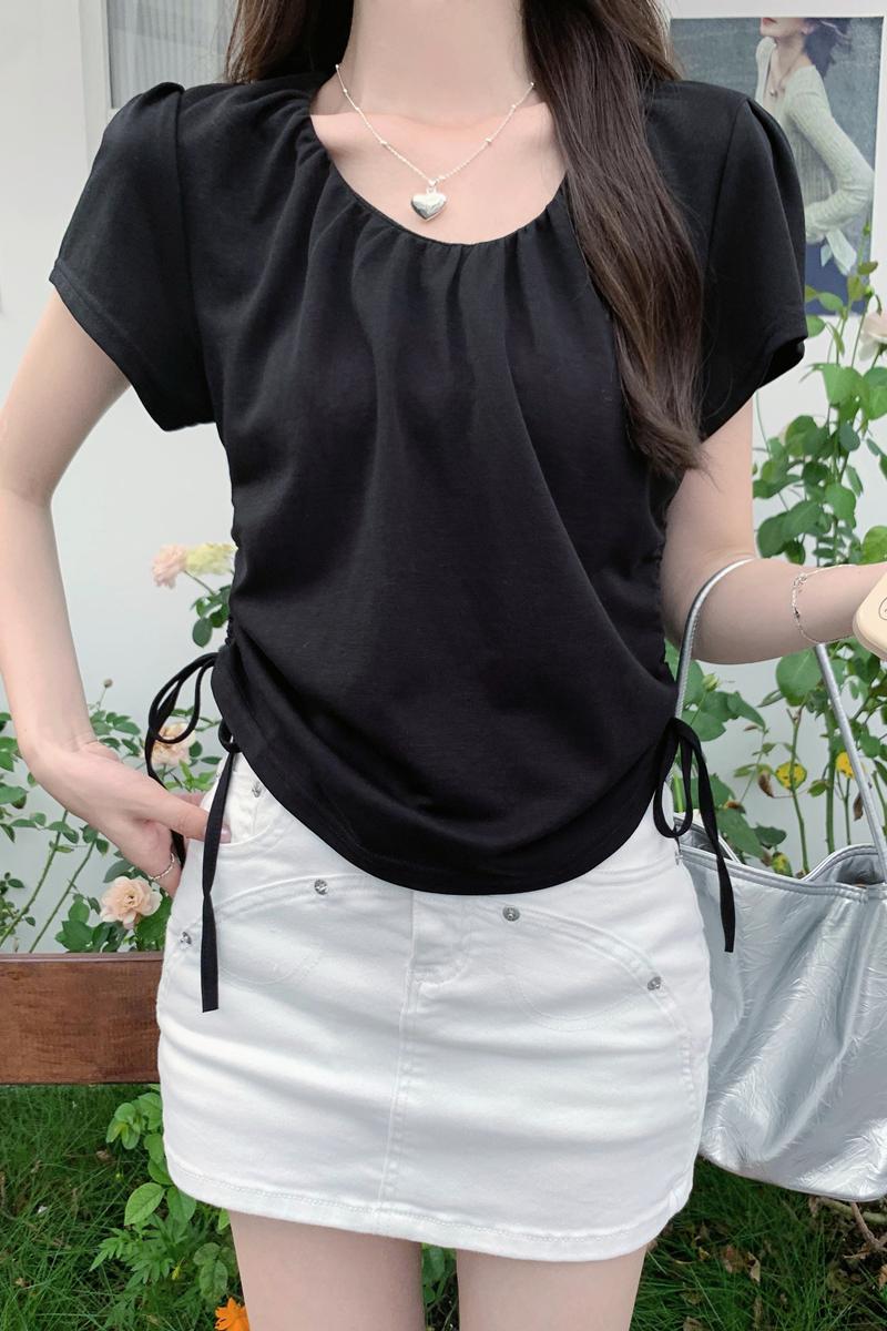 Summer niche T-shirt pinched waist unique tops for women