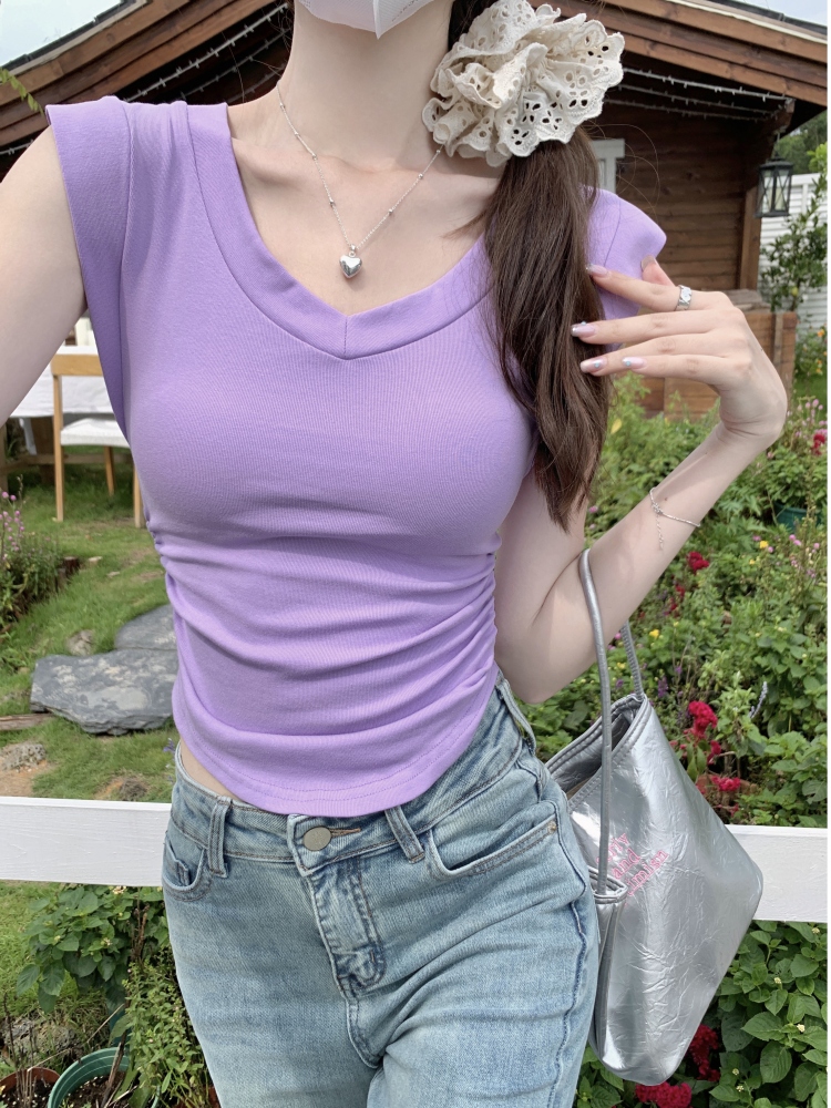 Sexy Korean style T-shirt slim short tops for women