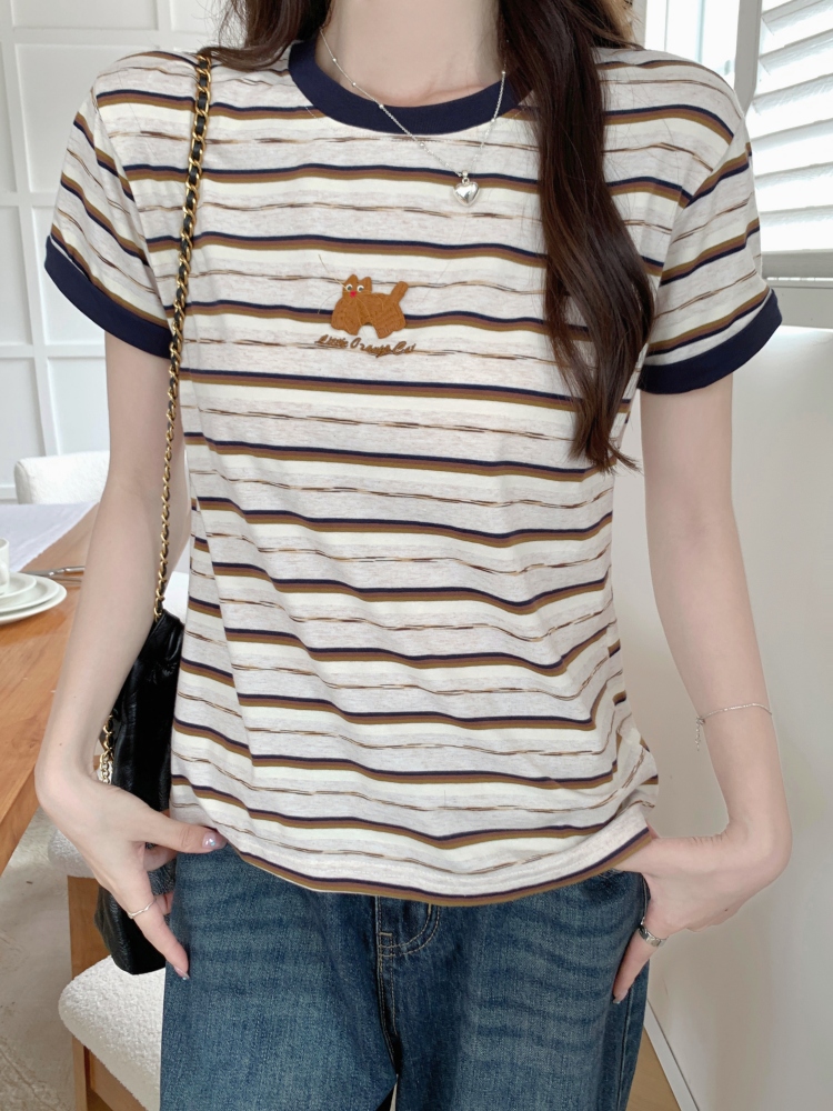 Embroidery short sleeve tops summer T-shirt for women