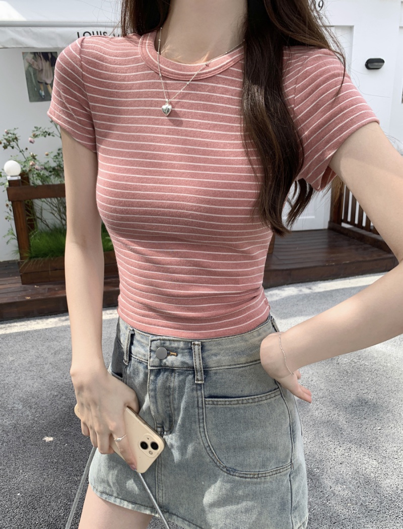 Short stripe T-shirt niche tops for women