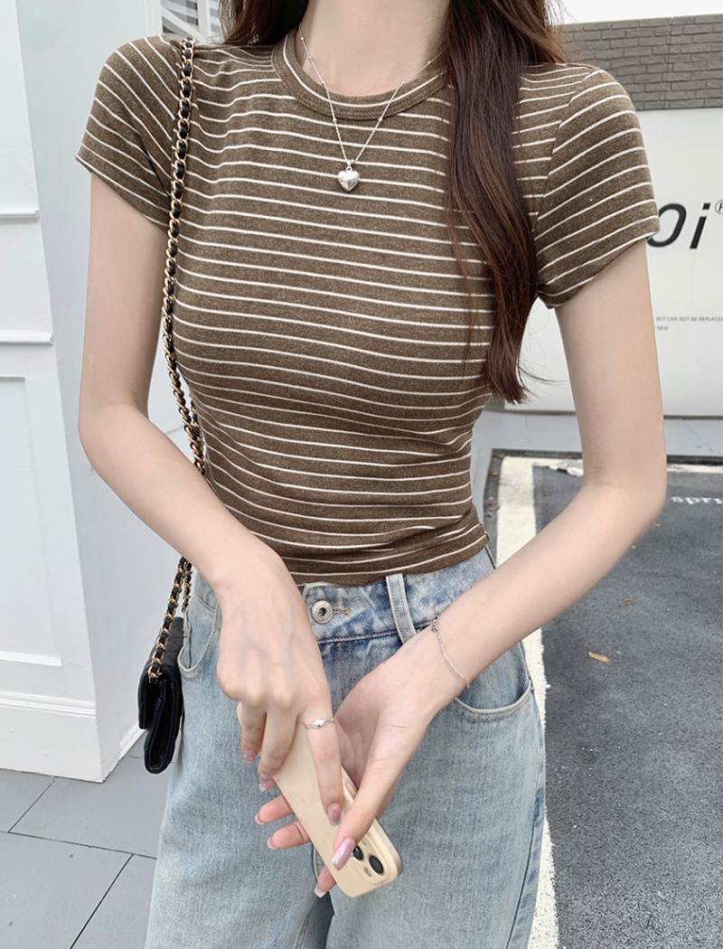 Short stripe T-shirt niche tops for women