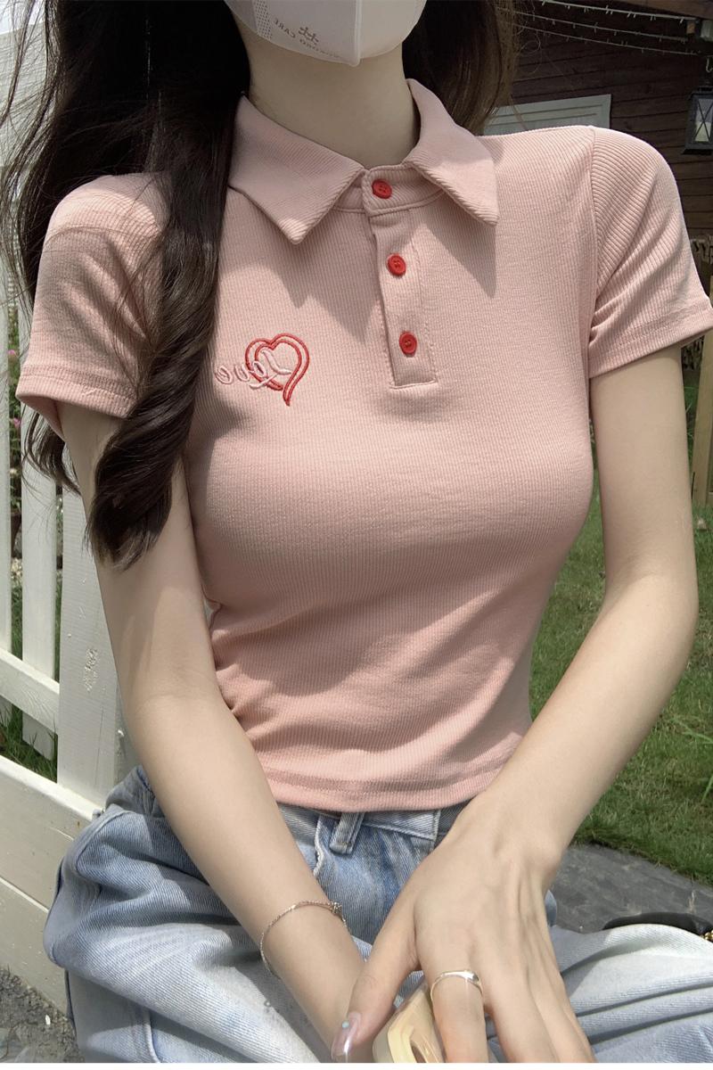 Short summer heart T-shirt slim spicegirl tops for women