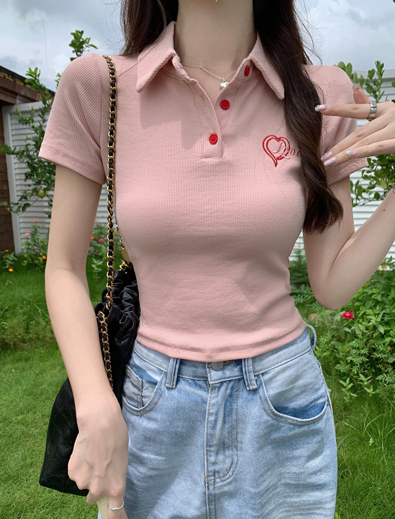 Short summer heart T-shirt slim spicegirl tops for women