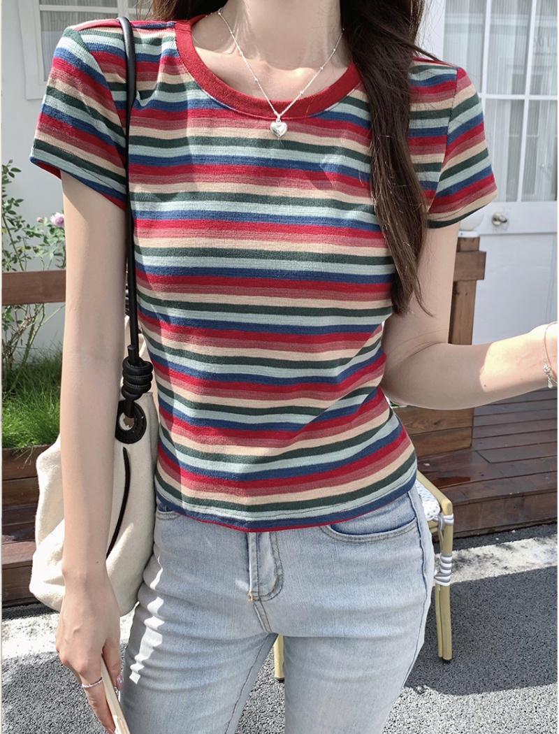 Short sleeve mixed colors tops Western style T-shirt for women