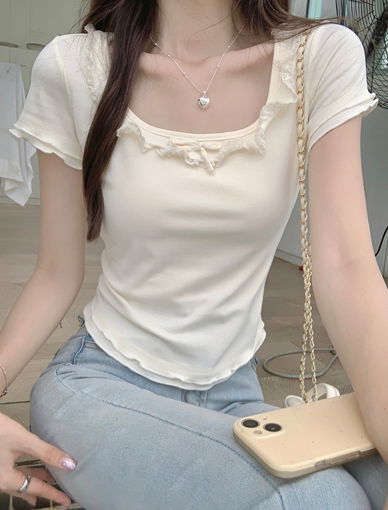 Enticement slim T-shirt lace tops for women