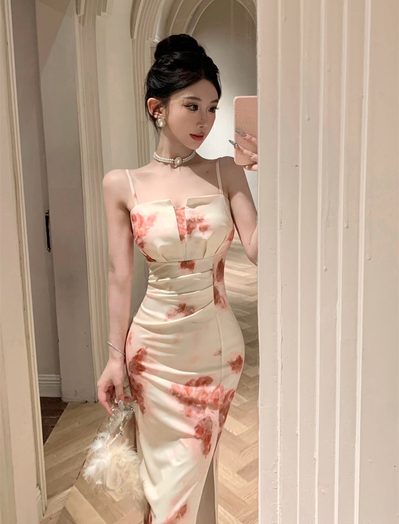 Slim sling summer printing dress
