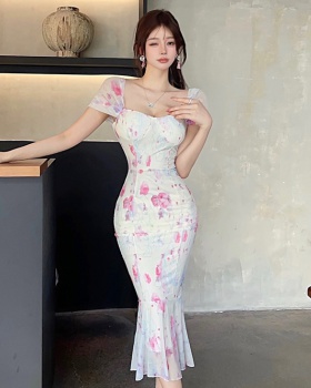 Floral wrapped chest temperament sexy dress