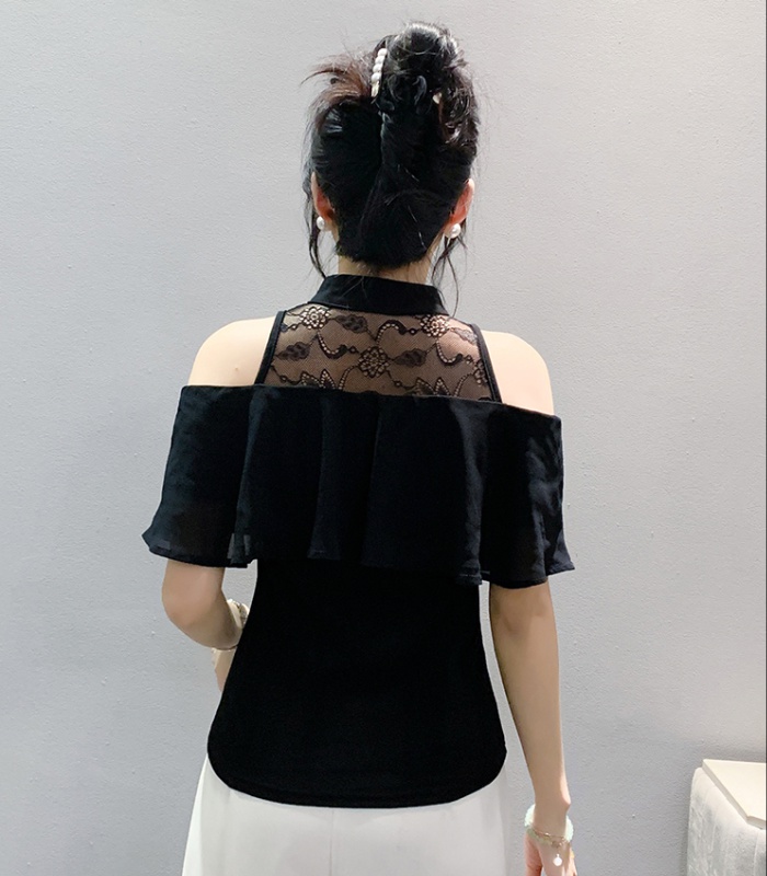 Unique wear splice T-shirt chiffon lace tops for women