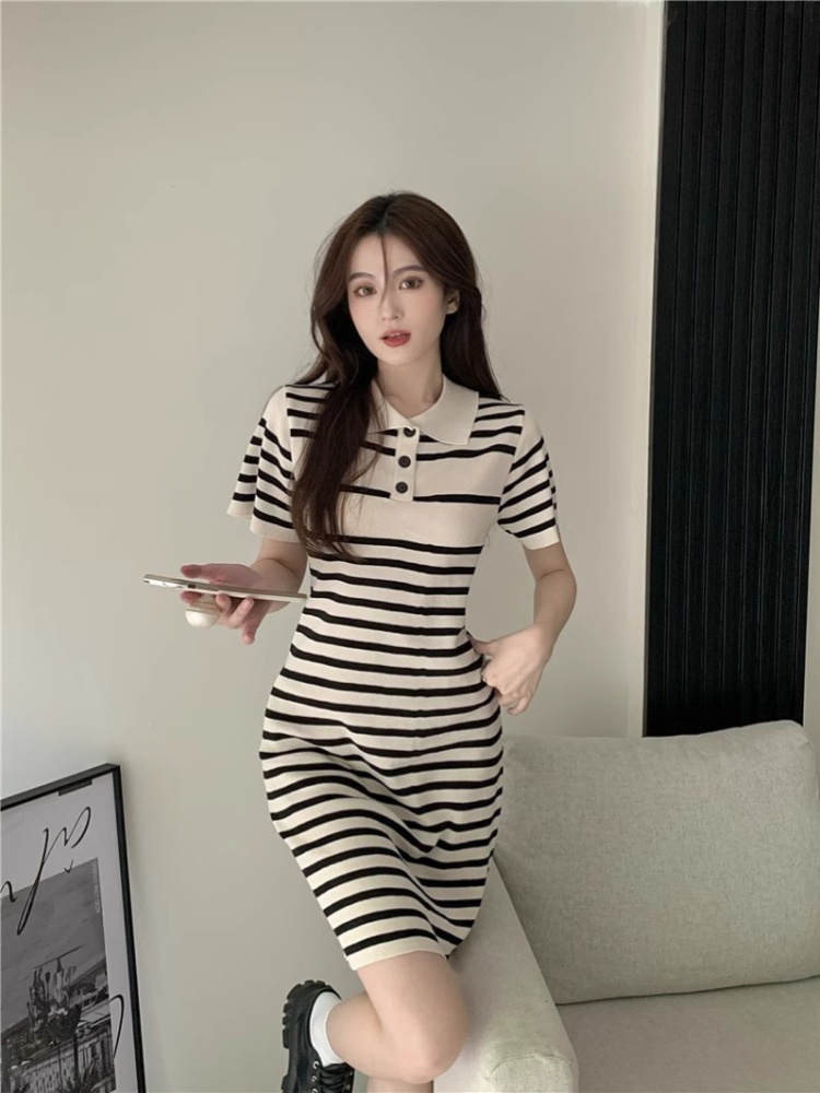 Summer knitted Casual unique stripe dress for women