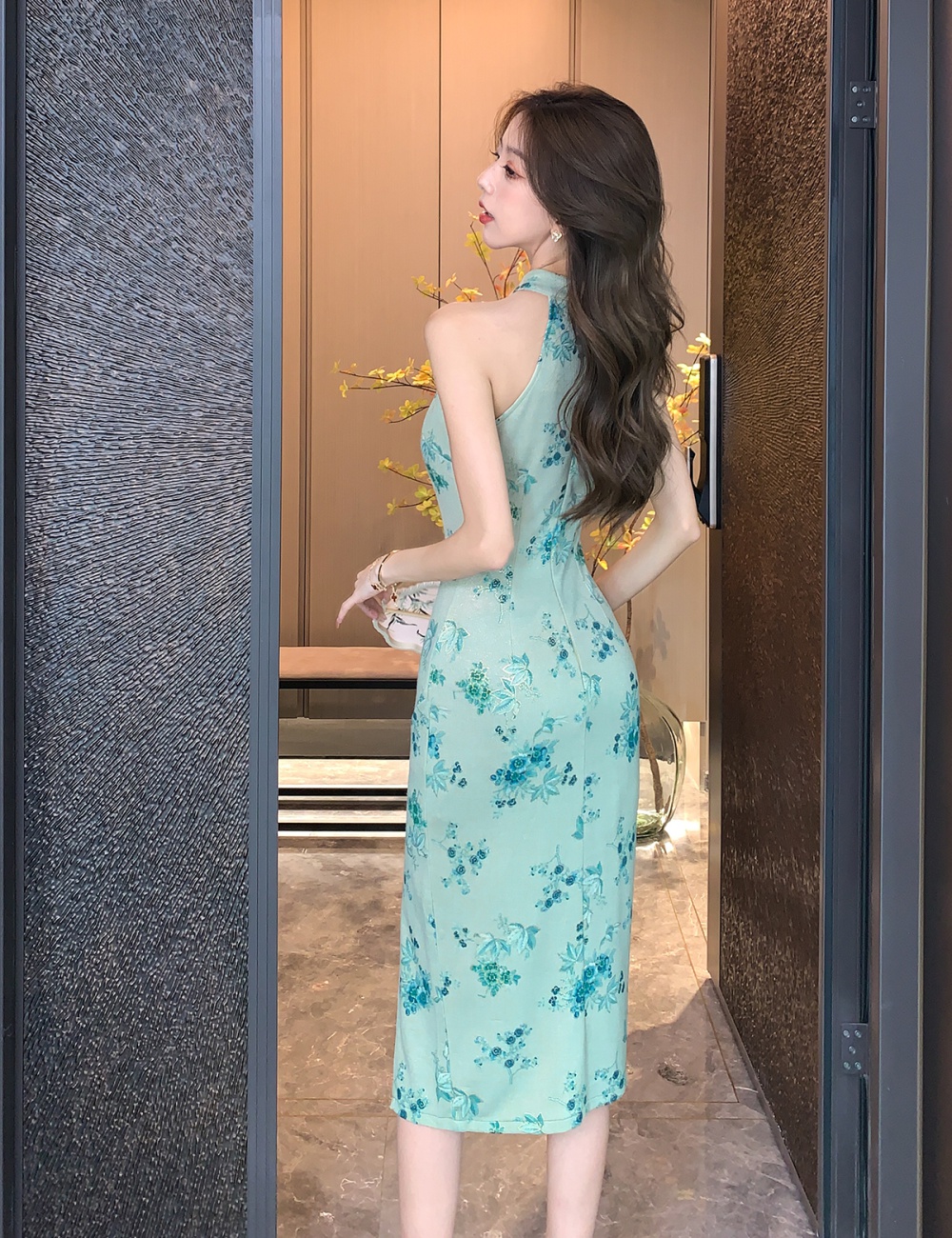 Bronzing colorful cheongsam printing retro long dress