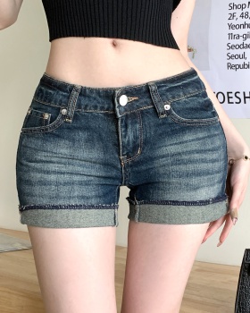 Retro summer shorts crimping short jeans for women