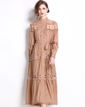 Court style cstand collar hollow spring dress