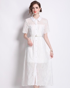 Pure vacation short sleeve embroidery cotton summer dress
