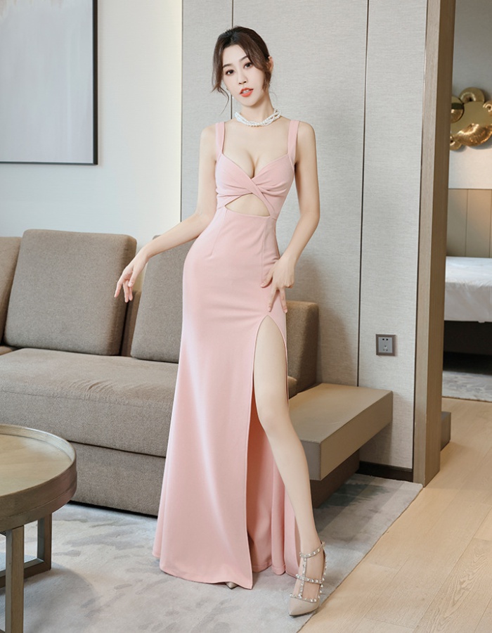 Summer pink evening dress sexy split long dress