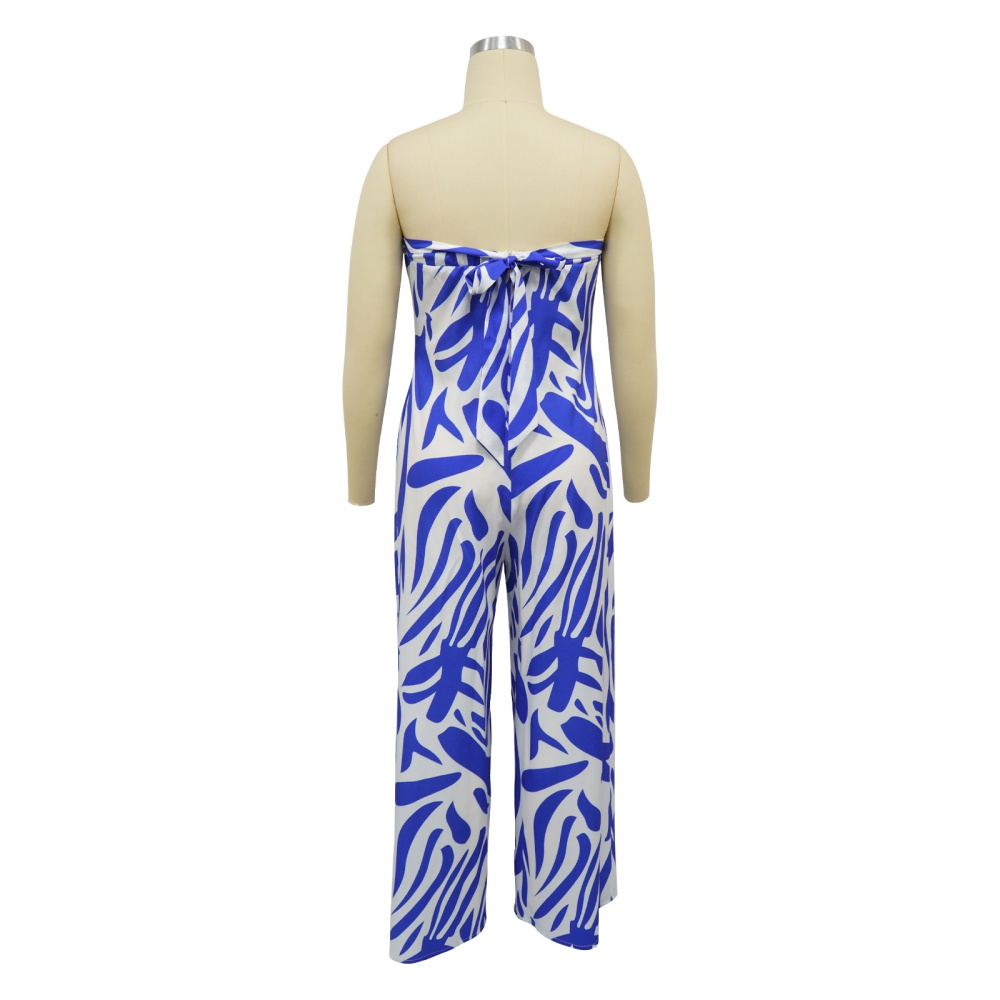 Sleeveless wide leg printing European style jumpsuit