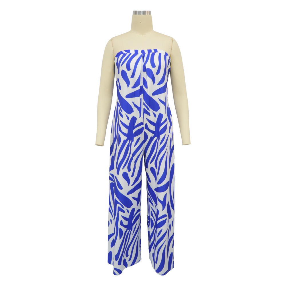 Sleeveless wide leg printing European style jumpsuit