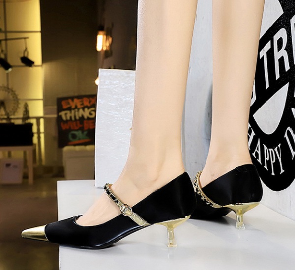 Pointed fashion middle-heel metal shoes for women