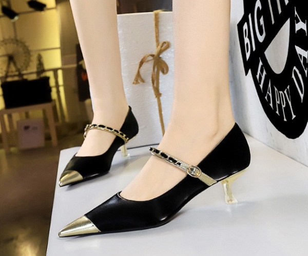 Pointed fashion middle-heel metal shoes for women