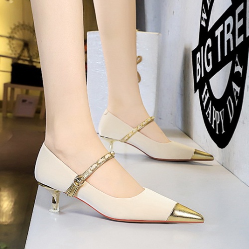 Pointed fashion middle-heel metal shoes for women