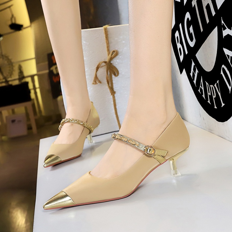 Pointed fashion middle-heel metal shoes for women