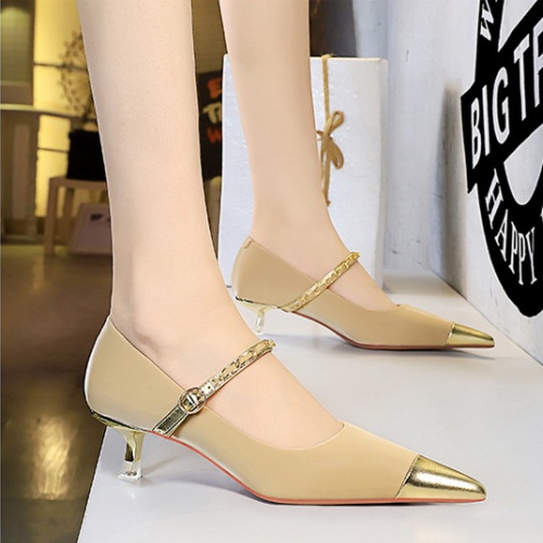 Pointed fashion middle-heel metal shoes for women