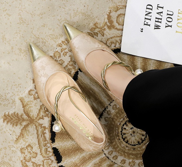 Pearl mixed colors fine-root middle-heel splice metal shoes