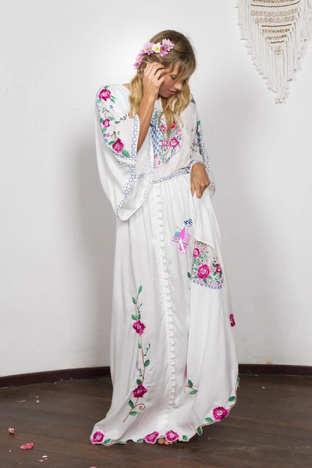 Stunning embroidery dress lined long dress