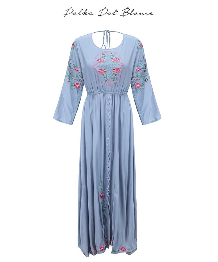 Stunning embroidery dress lined long dress