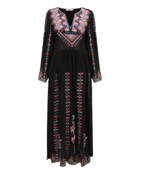 Embroidery Bohemian style dress lined long dress