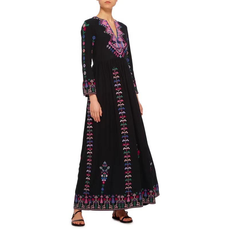 Embroidery Bohemian style dress lined long dress