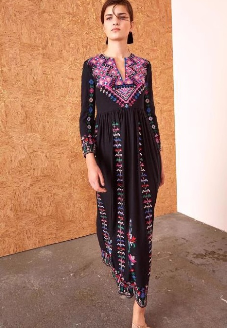 Embroidery Bohemian style dress lined long dress