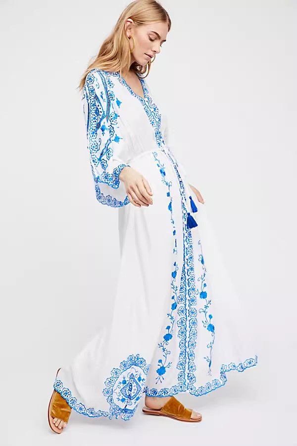 Blue and white porcelain Chinese style loose dress