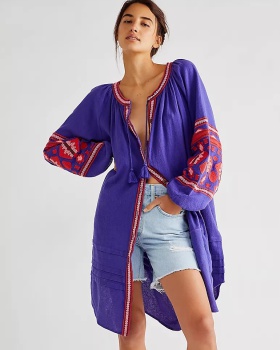 National style loose cardigans embroidery dress