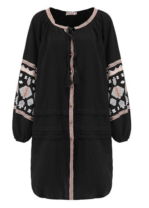 National style loose cardigans embroidery dress