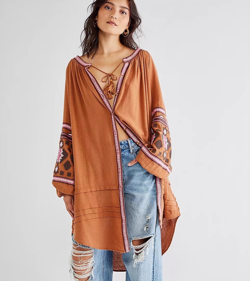 National style loose cardigans embroidery dress