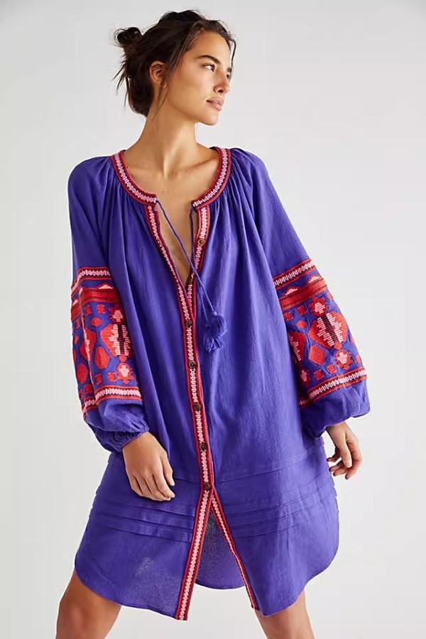 National style loose cardigans embroidery dress