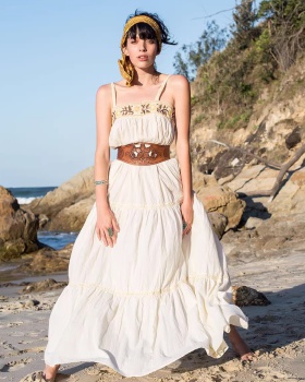 Vacation Bohemian style lined embroidered flowers dress