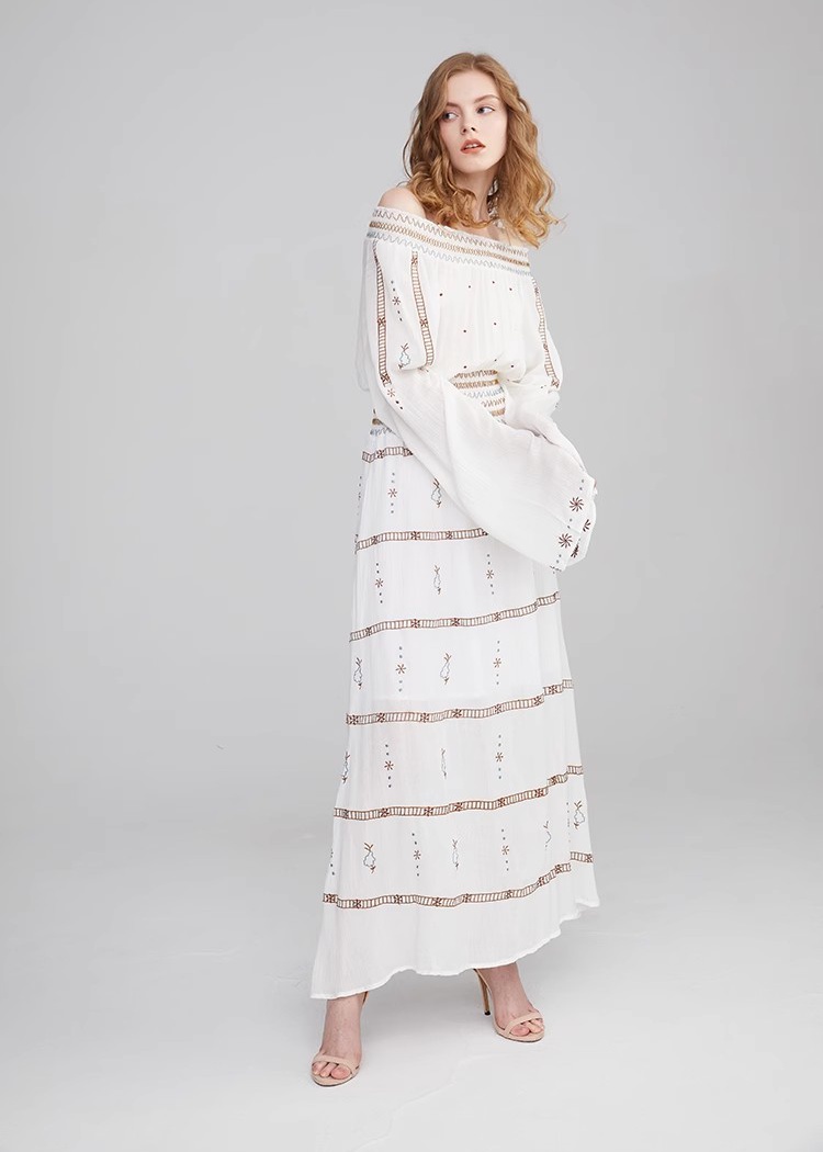 White embroidery countryside big skirt dress